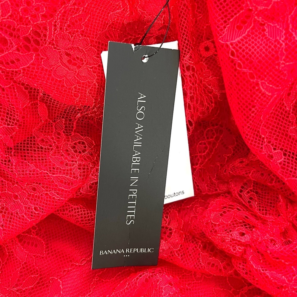 Banana Republic Women's Lace Dress Long Sleeve  Midi Semi Sheer Red Size M - Picture 9 of 10